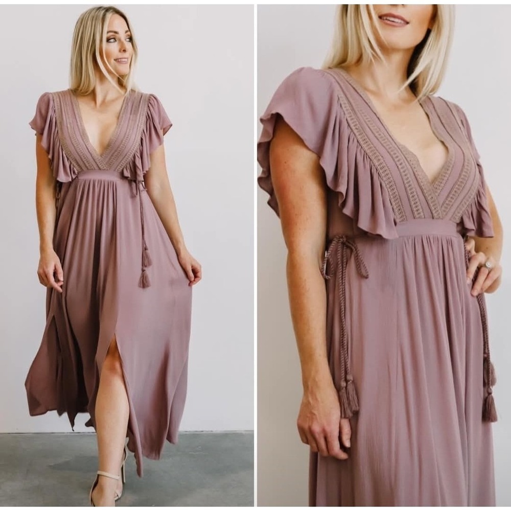 Baltic Born Jennifer Deep V Maxi Dress Boho Ethereal Cottagecore Flowy - Picture 2 of 9